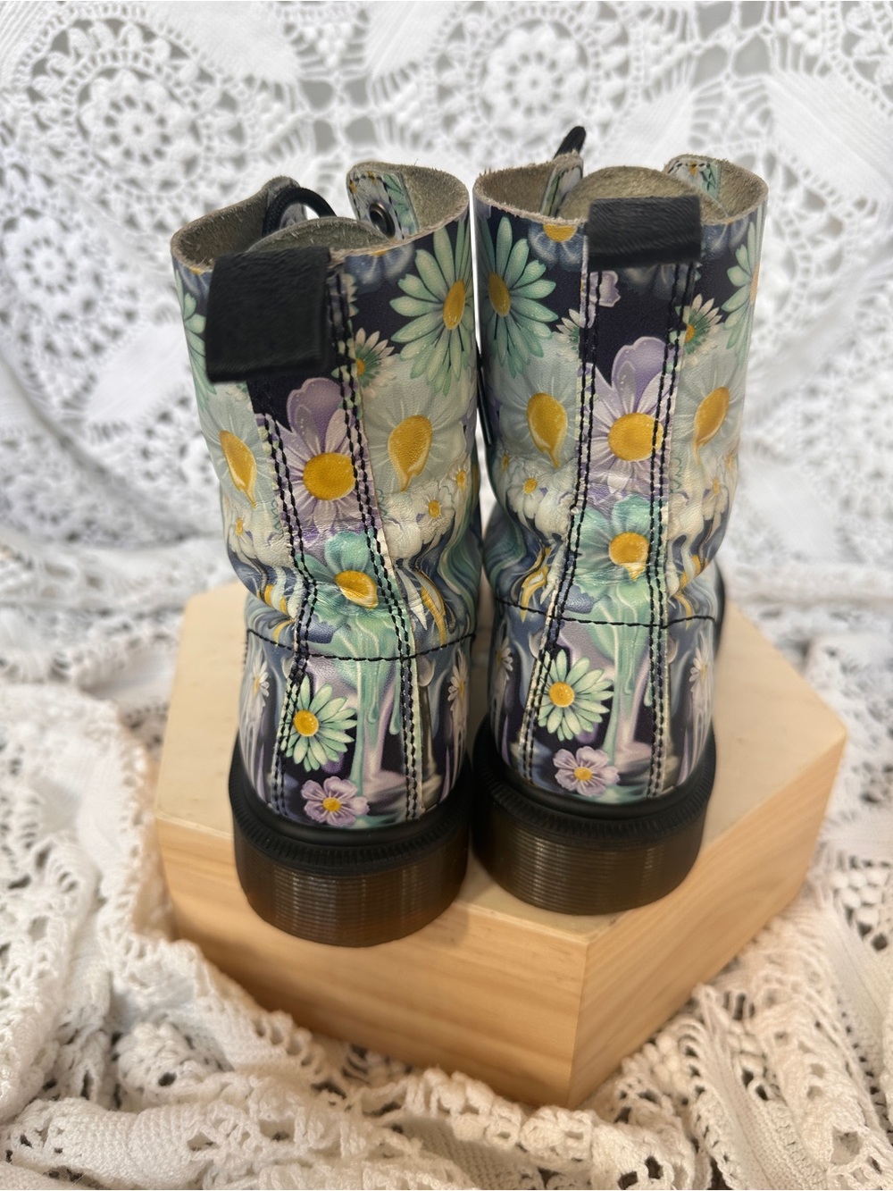 RARE COLLECTIBLE Dr. Martens 1460 Pascal Blue Slime Floral Paint Drip Boots Sz6 - Picture 5 of 16